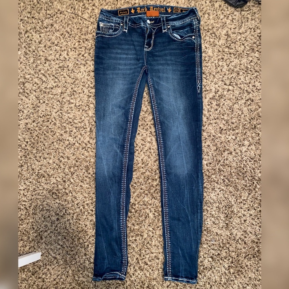 Brand new Rock Revival skinny jeans, dark wash